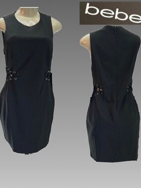 Bebe Womens 12 Black Edgy Lace Up Side Cutout Sleeveless Lined Mini Sheath Dress